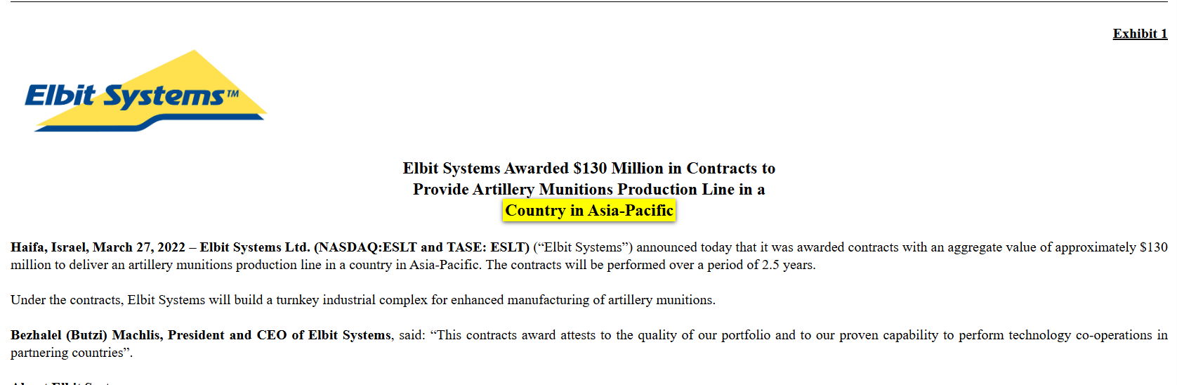 Country in Asia-Pacific - Elbit Systems